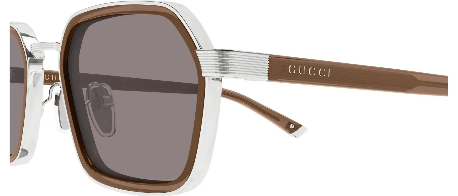 Dodatni prikaz 3: Gucci GG2074S 005 muške sunčane naočale – okvir u smeđoj i srebrnoj boji i u prozirnoj izvedbi i leće u smeđoj boji