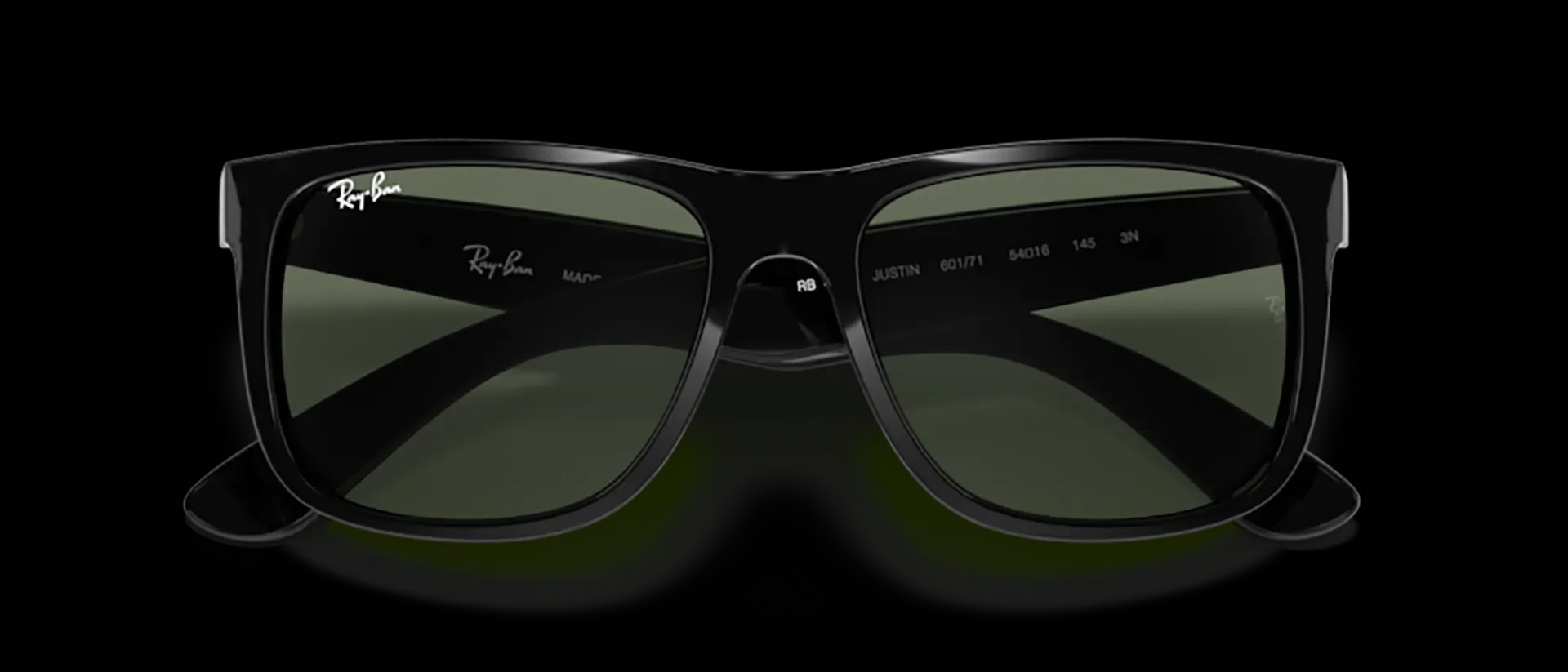 Dodatni prikaz 6: Ray-Ban Justin RB4165 601/71 muške sunčane naočale – okvir u crnoj boji i leće u zelenoj boji