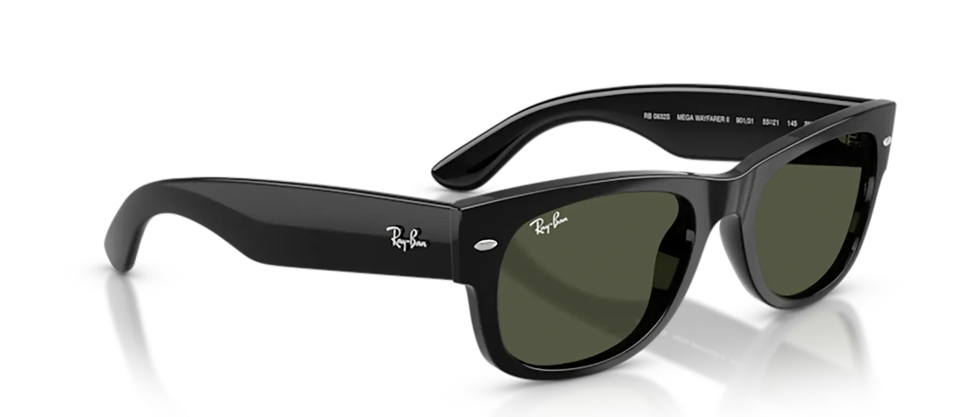 Dodatni prikaz 5: Ray-Ban Mega wayfarer ii RB0832S 901/31 uniseks sunčane naočale – okvir u crnoj boji i leće u zelenoj boji