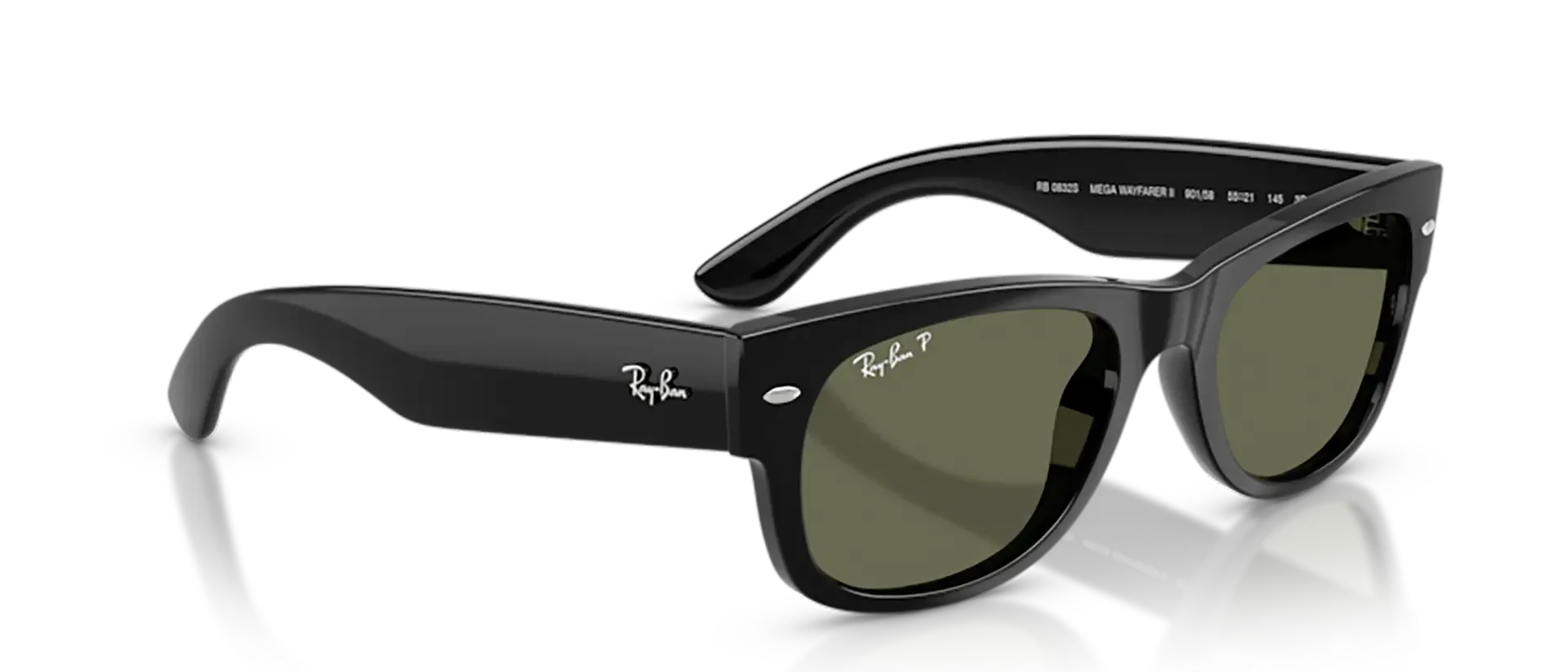 Dodatni prikaz 5: Ray-Ban Mega wayfarer ii RB0832S 901/58 uniseks sunčane naočale – okvir u crnoj boji i leće u zelenoj boji