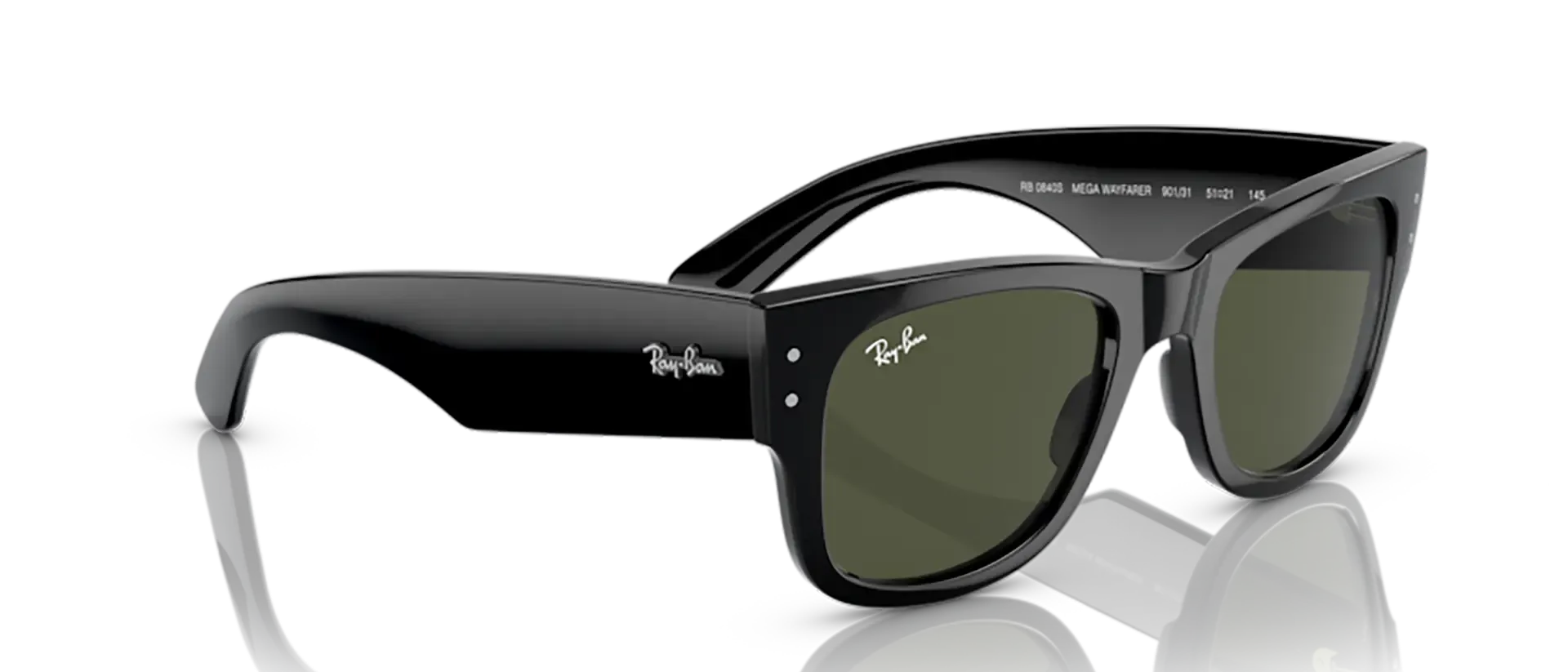 Dodatni prikaz 6: Ray-Ban Mega wayfarer RB0840S 901/31 uniseks sunčane naočale – okvir u crnoj boji i leće u zelenoj boji