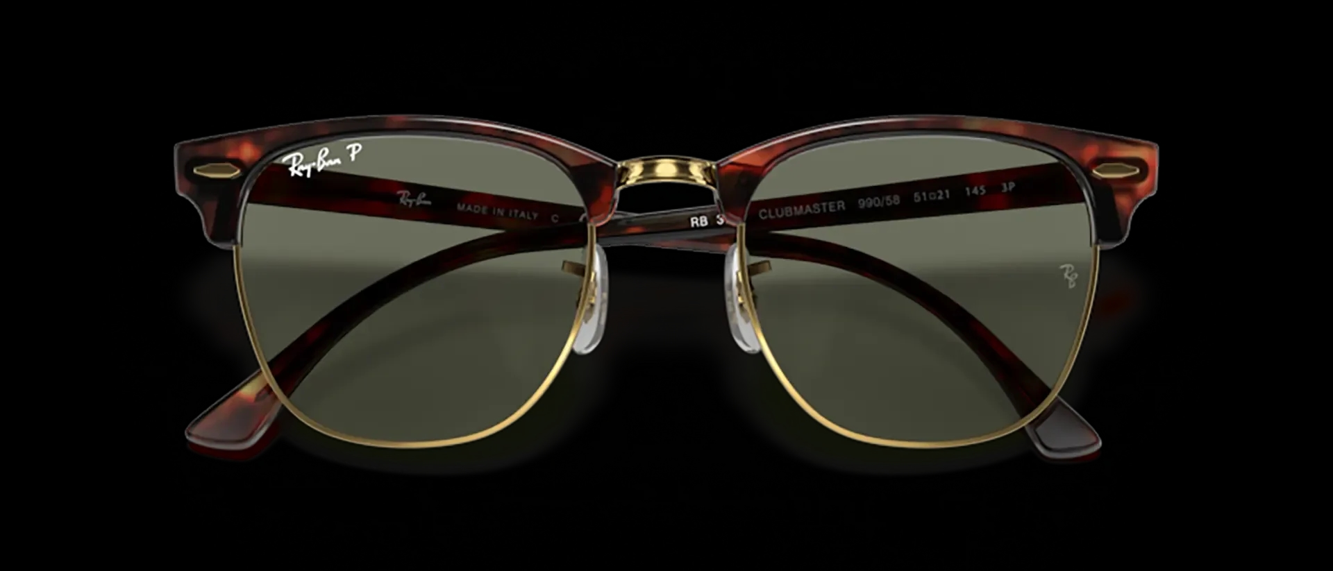 Dodatni prikaz 6: Ray-Ban Clubmaster RB3016 990/58 uniseks sunčane naočale – okvir u zlatnoj, smeđoj i crnoj boji i leće u zelenoj boji