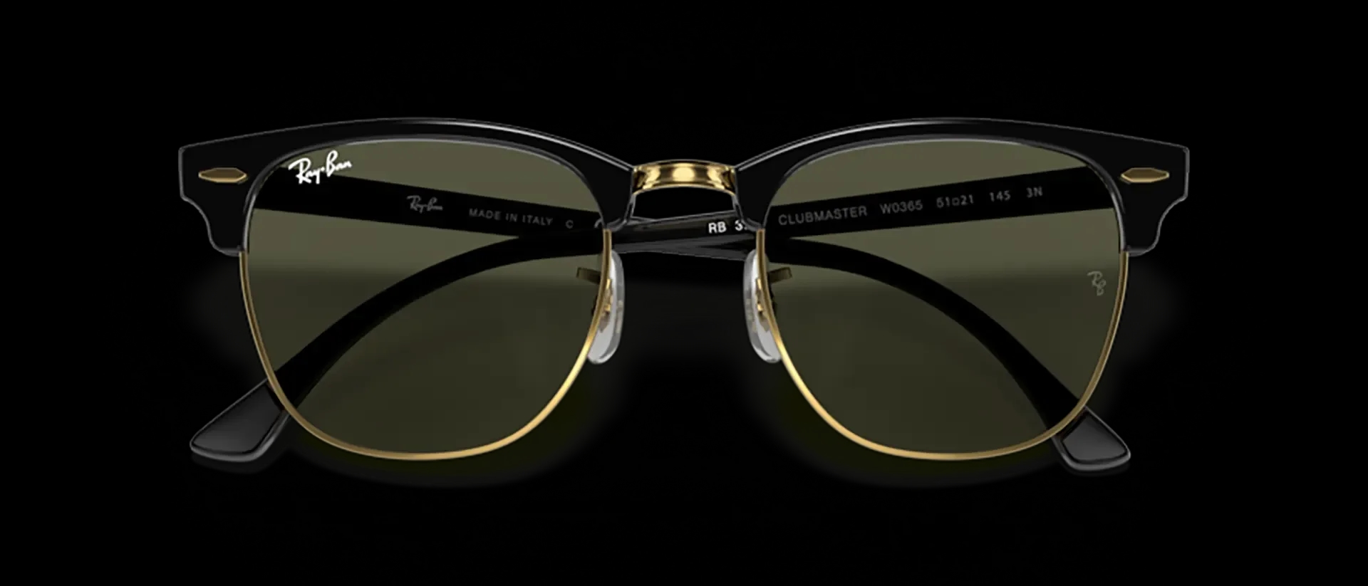 Dodatni prikaz 6: Ray-Ban Clubmaster RB3016 W0365 uniseks sunčane naočale – okvir u zlatnoj i crnoj boji i leće u zelenoj boji