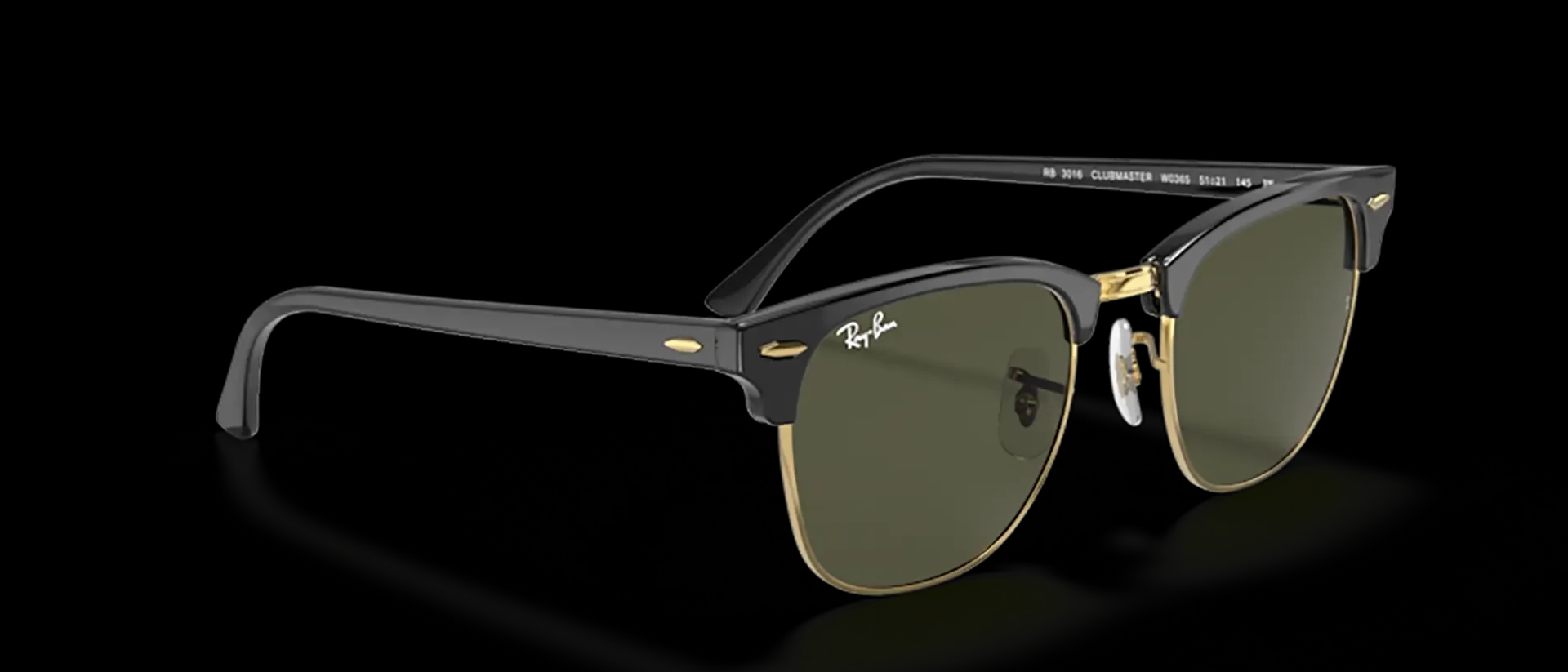 Dodatni prikaz 5: Ray-Ban Clubmaster RB3016 W0365 uniseks sunčane naočale – okvir u zlatnoj i crnoj boji i leće u zelenoj boji