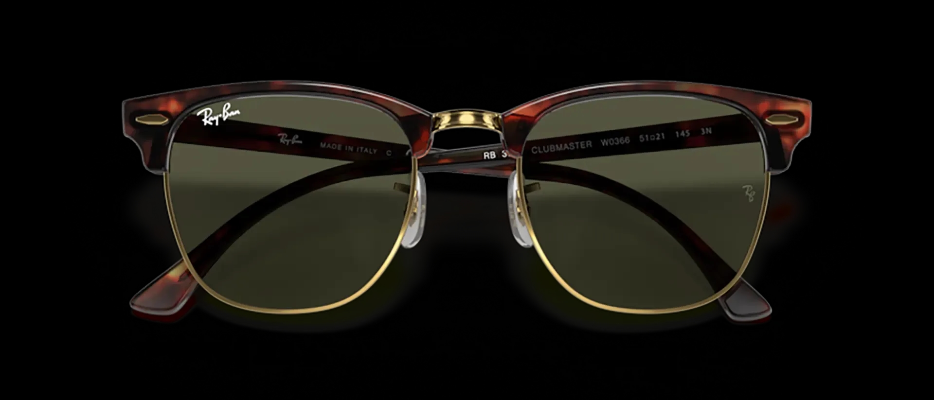 Dodatni prikaz 6: Ray-Ban Clubmaster RB3016 W0366 uniseks sunčane naočale – okvir u zlatnoj, smeđoj i crnoj boji i leće u zelenoj boji