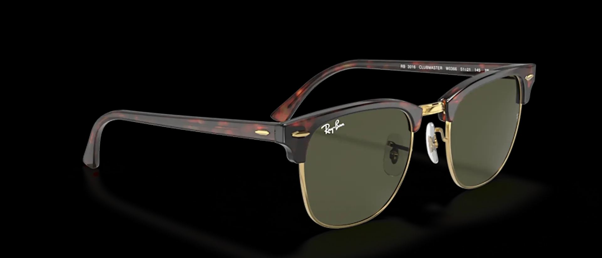 Dodatni prikaz 5: Ray-Ban Clubmaster RB3016 W0366 uniseks sunčane naočale – okvir u zlatnoj, smeđoj i crnoj boji i leće u zelenoj boji