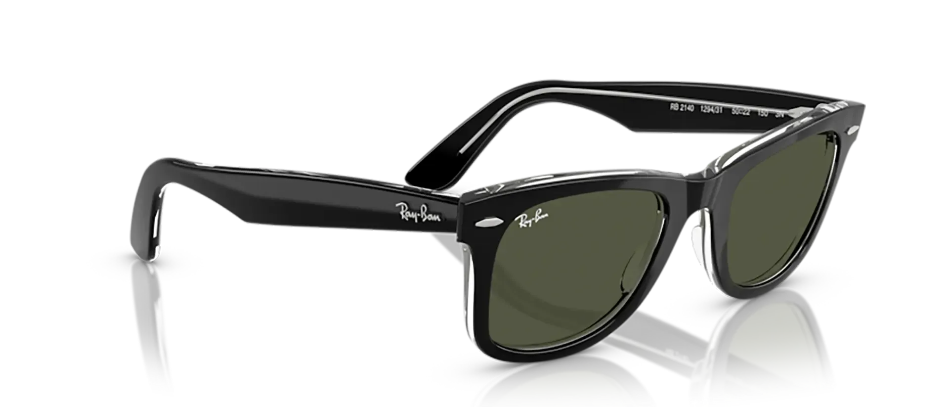 Dodatni prikaz 5: Ray-Ban Wayfarer RB2140 129431 uniseks sunčane naočale – okvir u crnoj boji i u prozirnoj izvedbi i leće u zelenoj boji